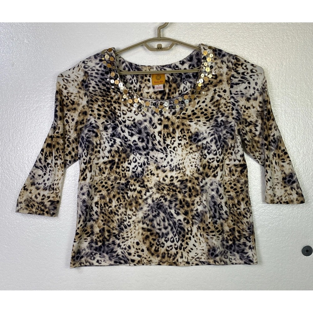 Ruby Rd Womens Top Sz XL Leopard Print Multi‎ colors Decoration Round neck